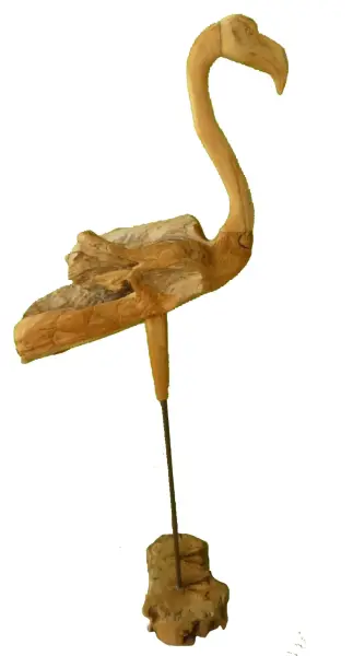 Product image 3 of the product “Flamingo, made from teak root partially carved, About 1,90 mtr high. 2 Parts, metall feet. ”